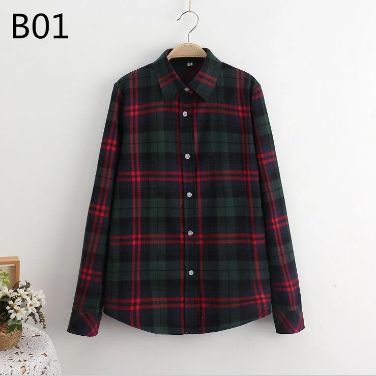 Fashion Plaid Shirt Female College Style Women's Blouses Long Sleeve Flannel Shirt Cotton Blusas Office Tops