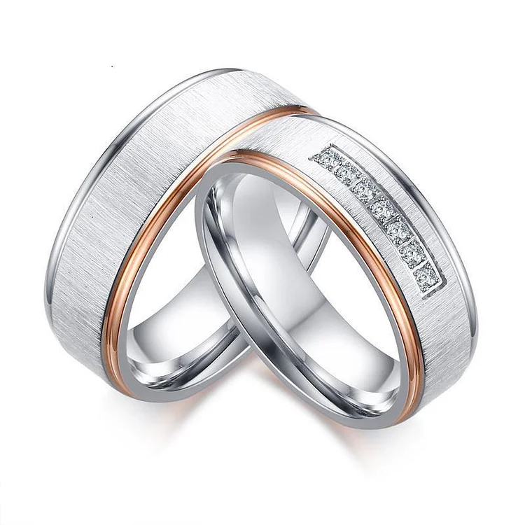 Silver With Rose Gold Edge Matte Couples Rings