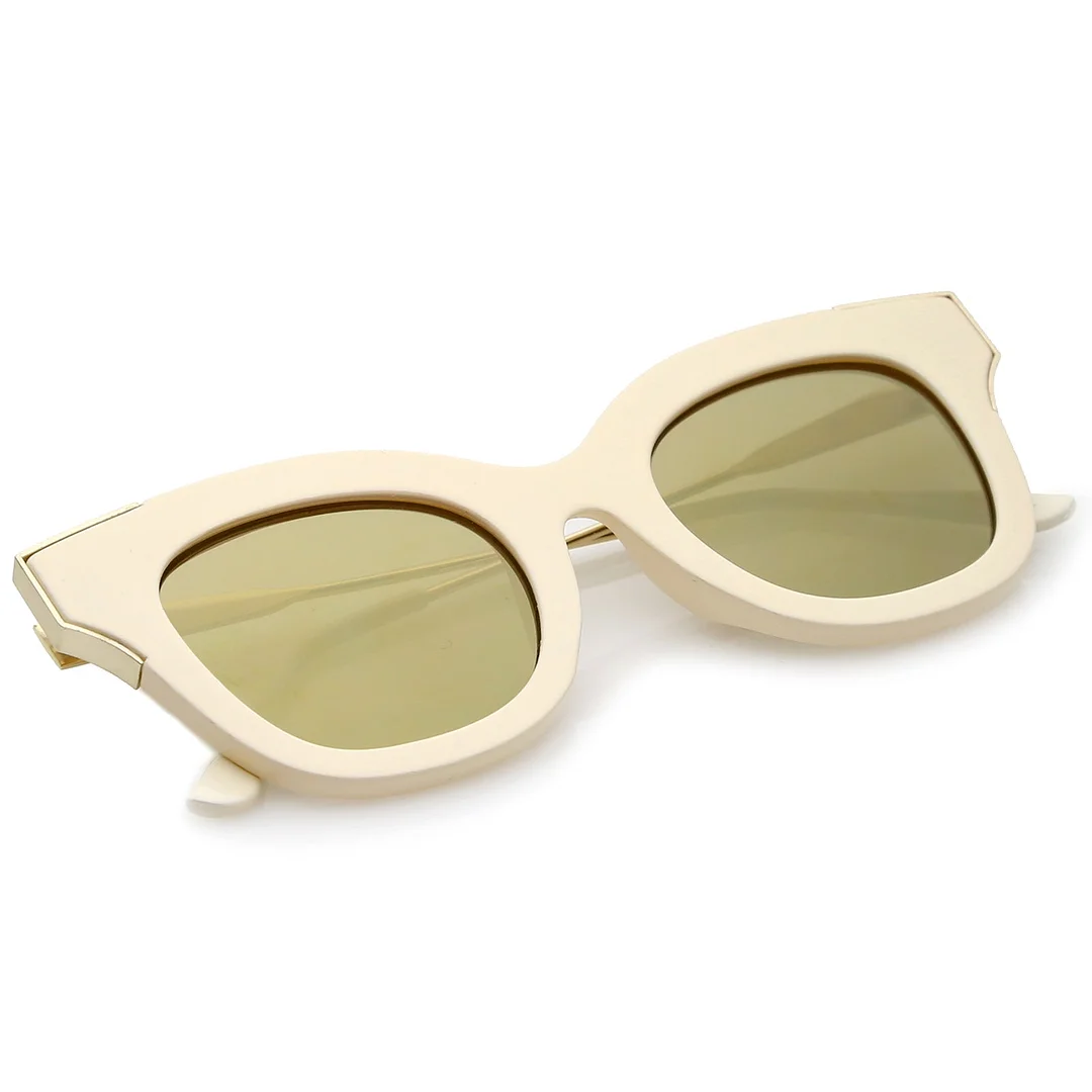 Oversize Slim Temple Metal Square Mirrored Flat Lens Cat Eye glasses 48mm