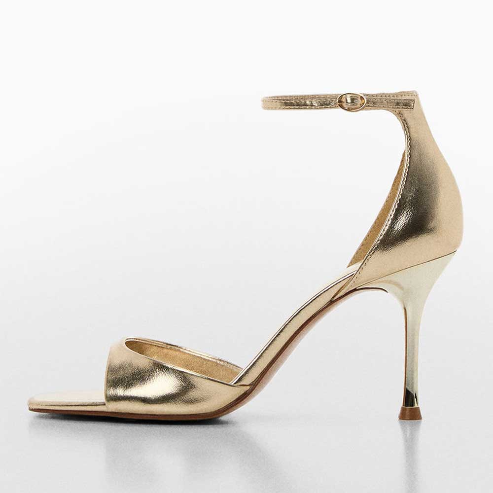 Gold Metallic Open Toe Stiletto Heel Ankle Strap Wedding Sandals Nicepairs