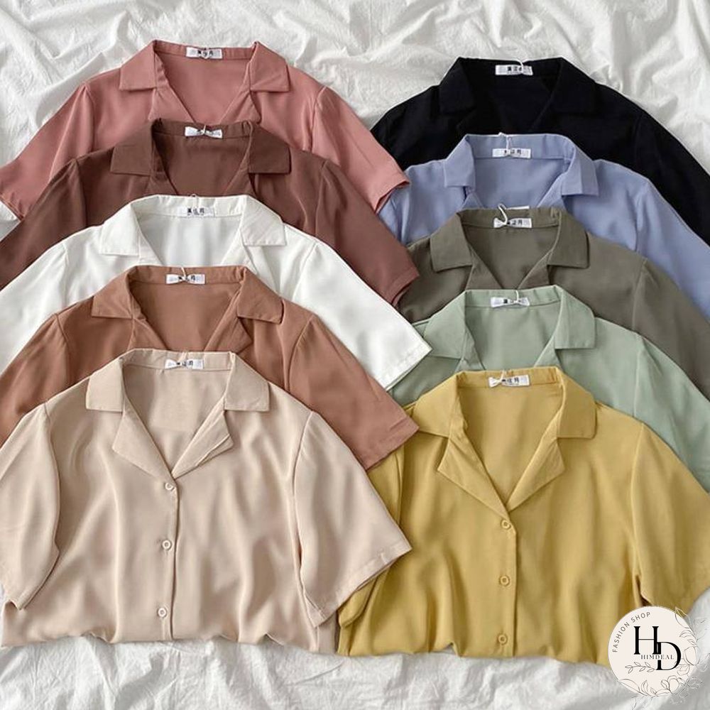 Casual Basic Short Sleeve Blouse Women V-neck Loose Office Formal Shirt Female Fashion Blue Yellow Cardigan Tops