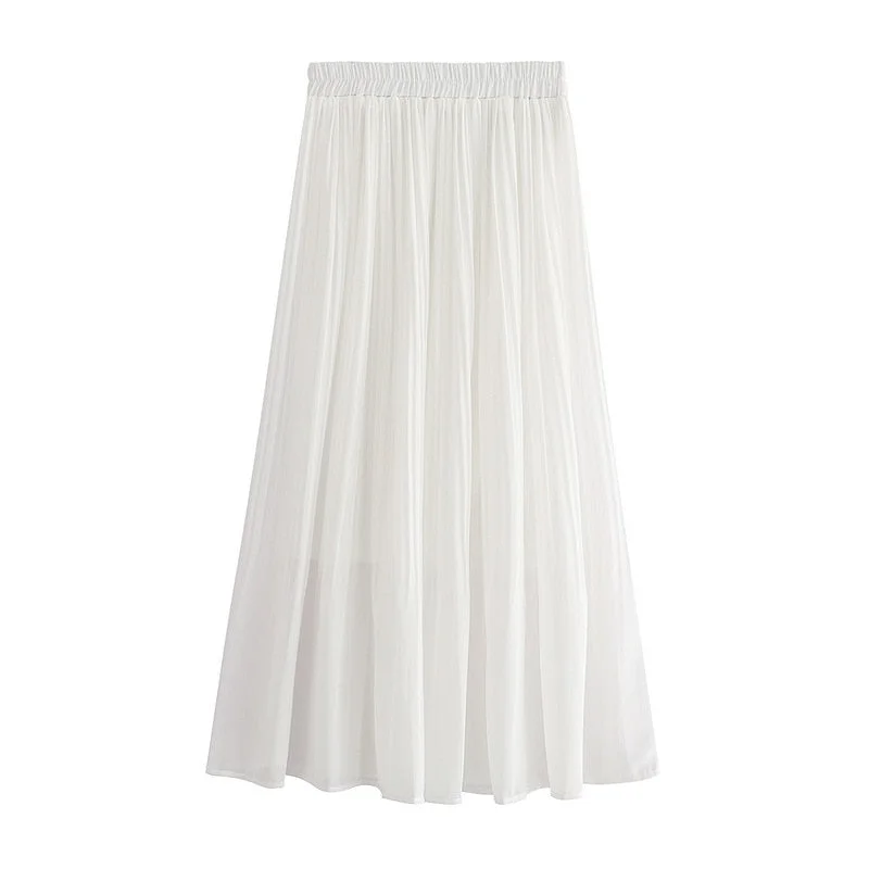 Harajuku Pleated High Waist Skirt Female 2020 Summer Solid Chiffon Long Skirts For Women Korean Casual Midi Pleated Skirt Femme