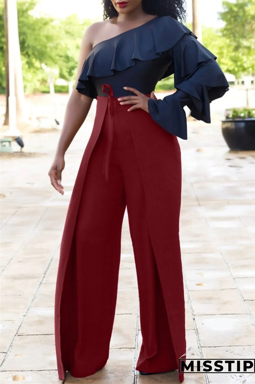 Orange Fashion Casual Solid Bandage Regular High Waist Trousers