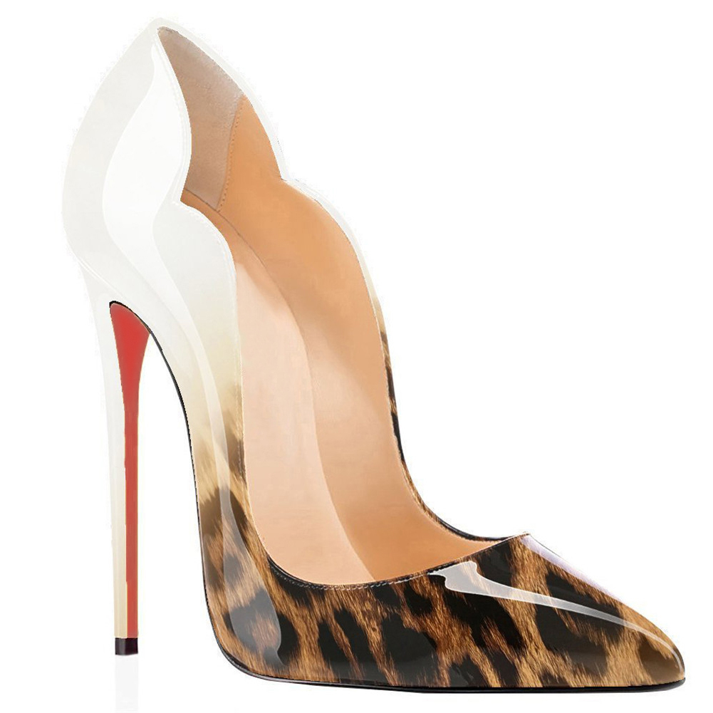 White Leopard Women's Red Bottom High Heels for Party Wedding Pumps Gradient Color-MERUMOTE