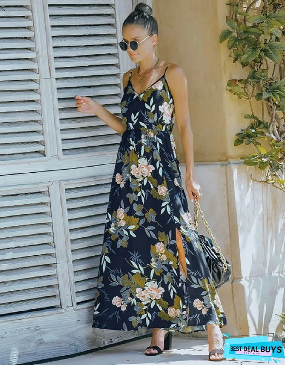 Fashion Floral Suspender Dress Long Skirt