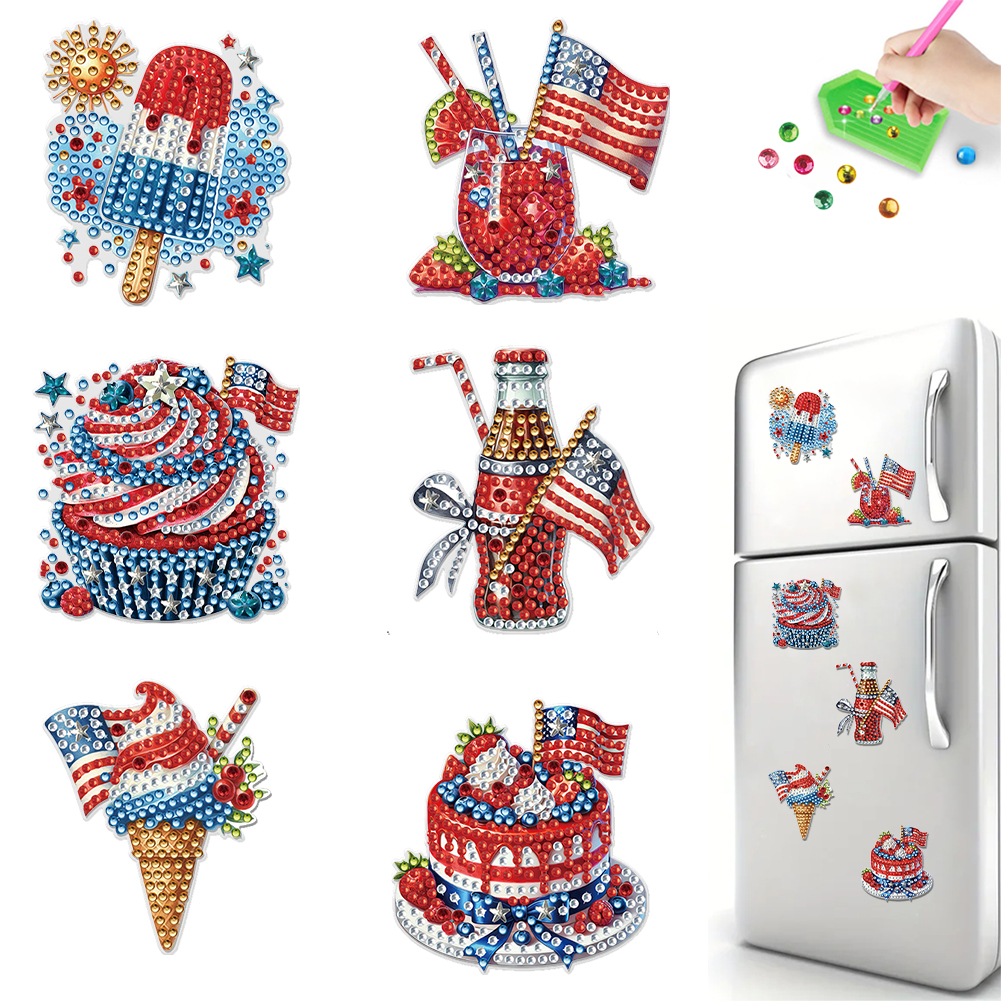 6Pcs Diamond Painting Refrigerator Magnet Fridge Magnet(Independence Day Food)