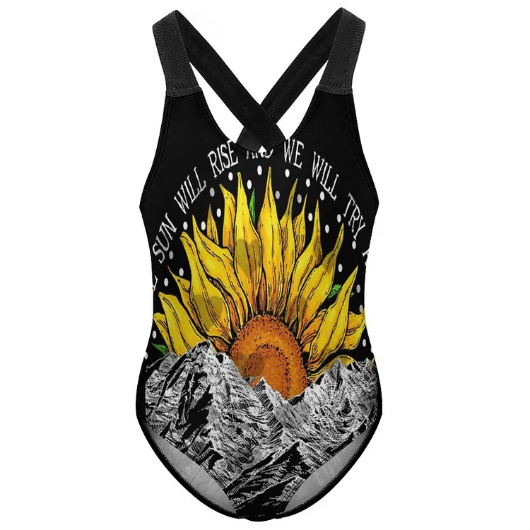 Children's One-piece Swimsuit Oil Painting, Flowers, Wood Engraving