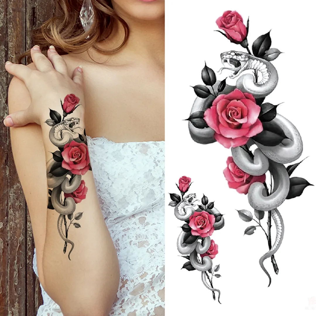 Sdrawing Pendant Temporary Tattoo For Women Men Butterfly Elephant Flower Fake Tattoo Waterproof Half Sleeve Thigh Tatoo Sticker
