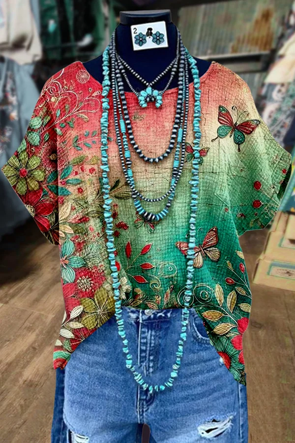 Contrast Floral Print Dolman Sleeve Top