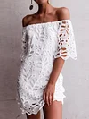 Solid Color Lace Hollow Off-The-Shoulder Mini Dress