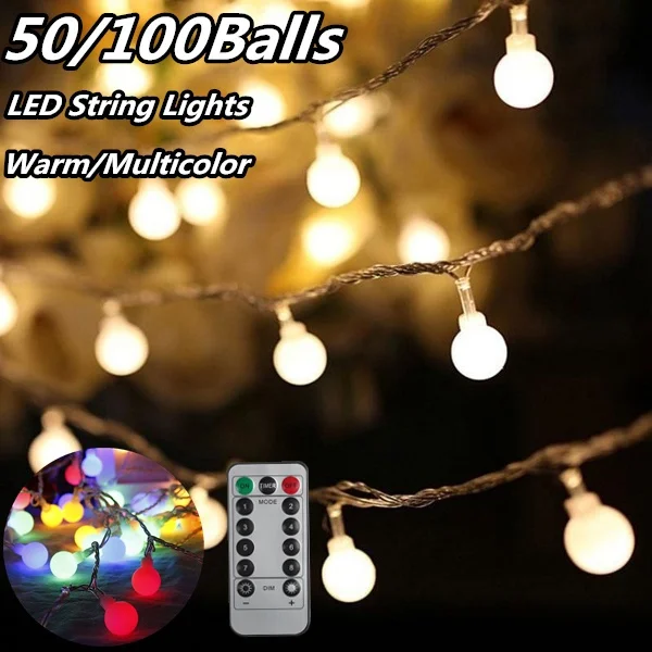 20/50/100Balls Upoom String Lights Garden Outdoor String Lights Multi-Colored Waterproof Crystal Ball Fairy Lights, Decoration Lighting for Home, Garden, Patio, Yard, Christmas，Halloween