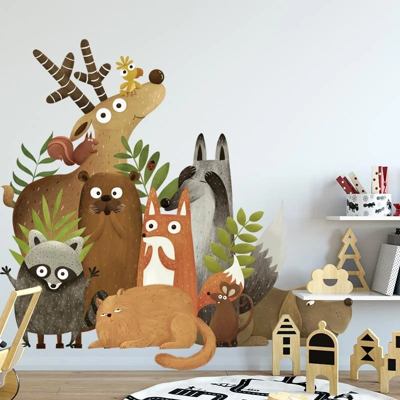 Big forest cartoon animal wall sticker. Waterproof stickers for bedroom children's room kindergarten. Room decoration mural 1022