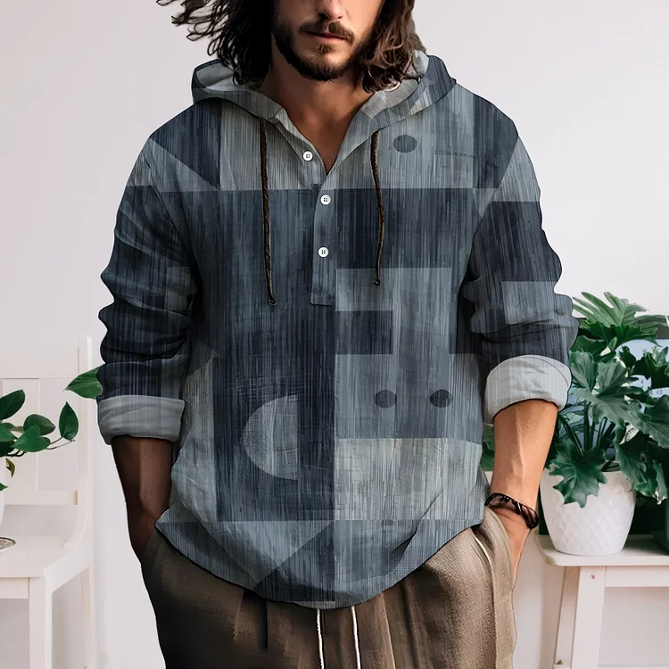 Men's Multicolour Hooded Half Open  Made Of Linen Fabric Sweatershirt