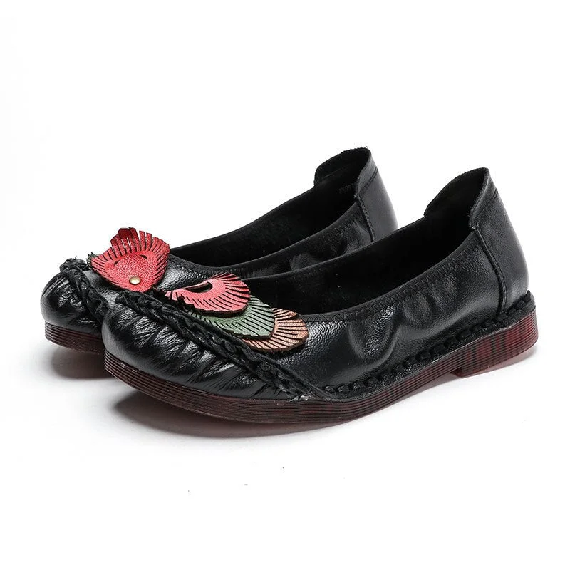 Glglgege Ethnic Style 2020 Genuine Leather Women Shoes Flat Handmade Flower Women Summer Flat Shoes With Flower Decoration