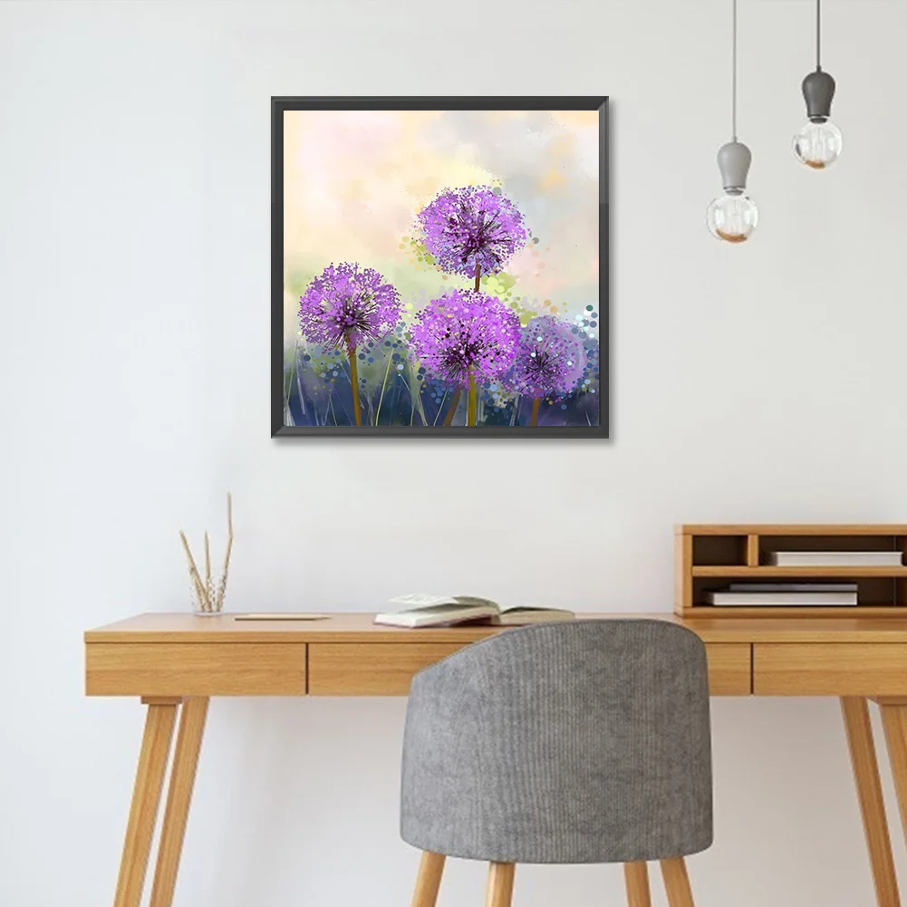 5D DIY Full Round Drill Diamond Painting Purple Dandelion Kit Home Decor 30x30cm