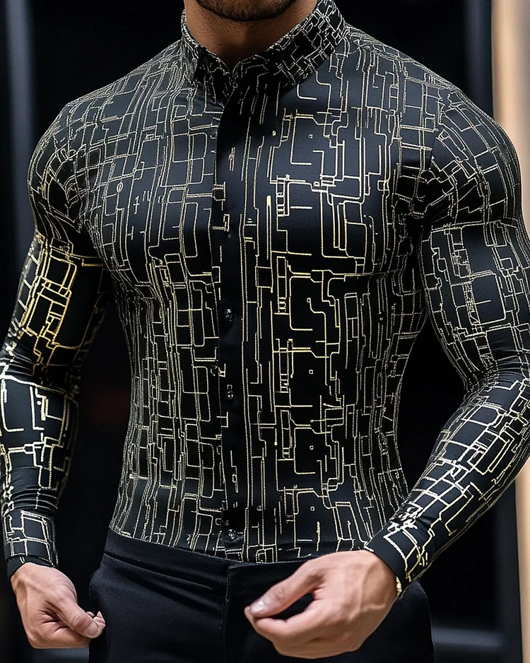 Men's Retro Print Long Sleeve Shirt