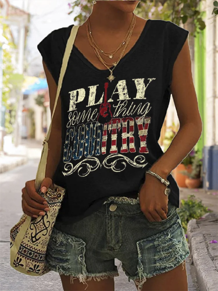 Play Something Country American Flag Inspired Tank Top