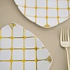 10 Pack | White/Gold 7" Plastic Square Salad Dessert Plates, Geometric Disposable Plates