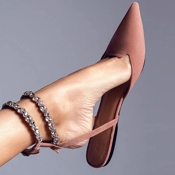 Patent Leather Pointed Toe Adjustable Ankle Strap Flats