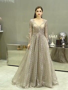 Women's Luxury Long Sleeve Prom Dress for Women Long Lace Evening Party Dress Maxi Ball Gown