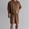 Men's Casual Loose-Fit Solid-Color Crewneck T-Shirt & Shorts Two-Piece Athletic Set by Inlyline
