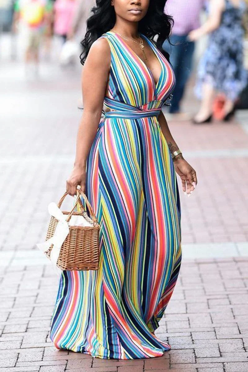 Fashion Rainbow Stripe Loose Dress