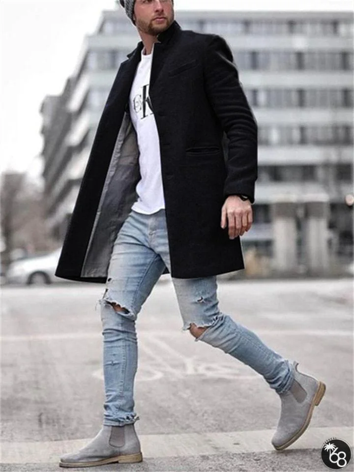 Men's Solid Color Trend Fashion Midi Length Coat | 168DEAL