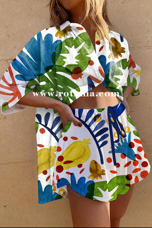 Rotimia Casual Floral Printing Two Pieces Set