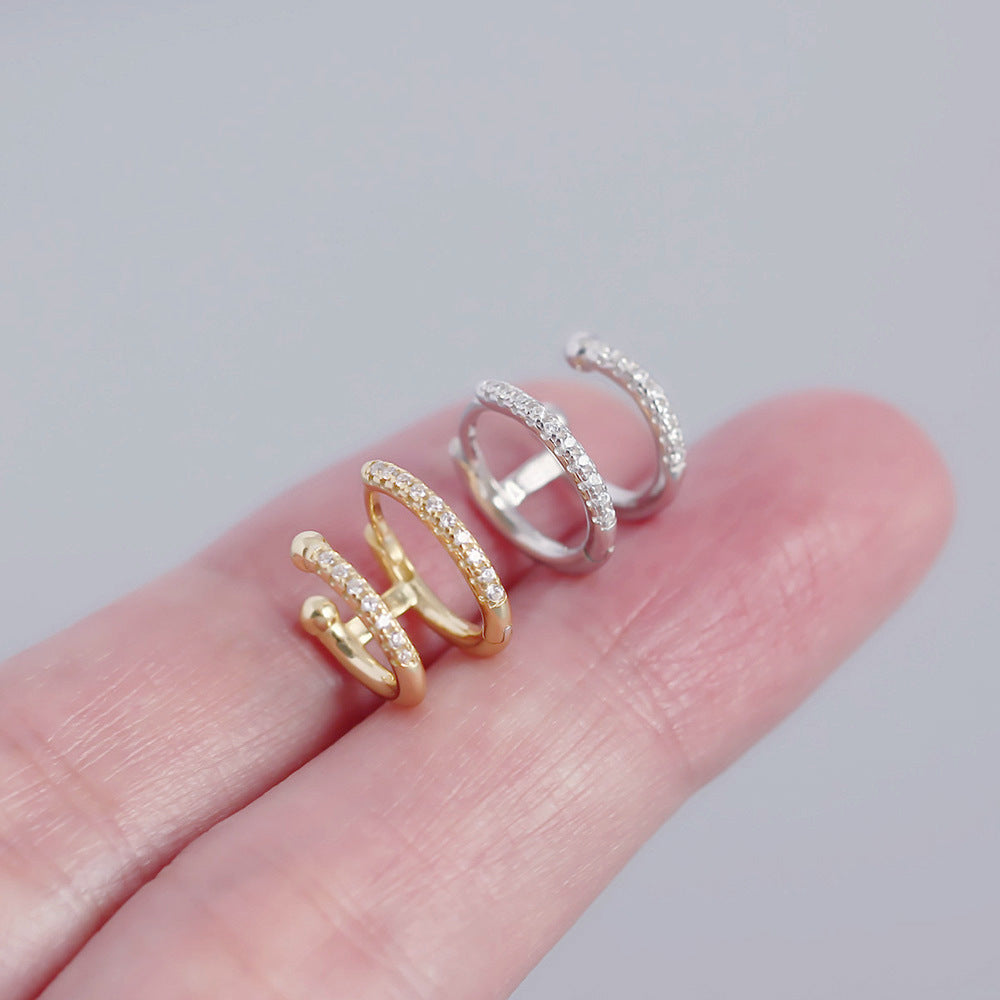 925 Sterling Silver Women Geometric Geometric Silver Diamond Inlay Stud Earrings