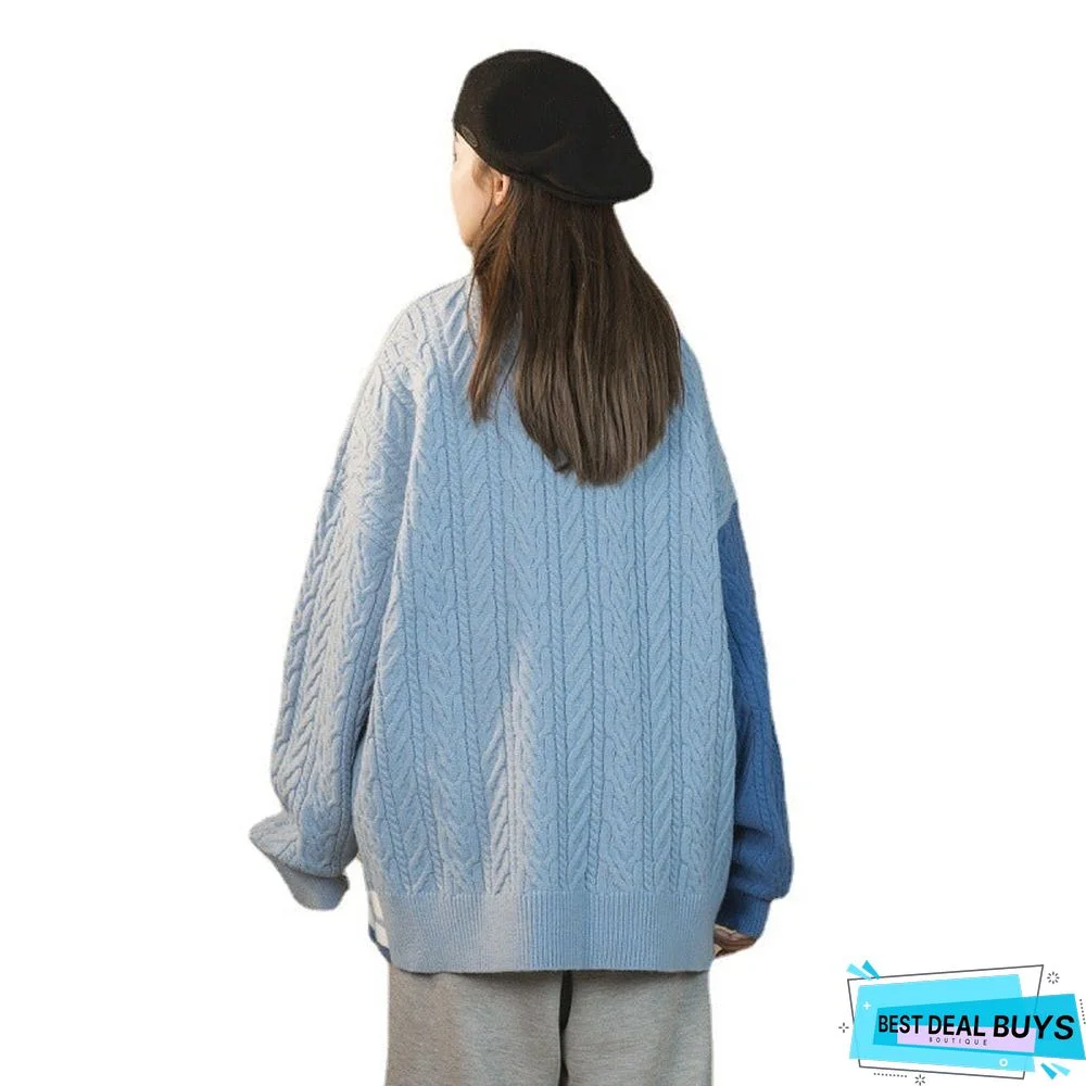 Contrast Casual Loose Crew Neck Lazy Sweater