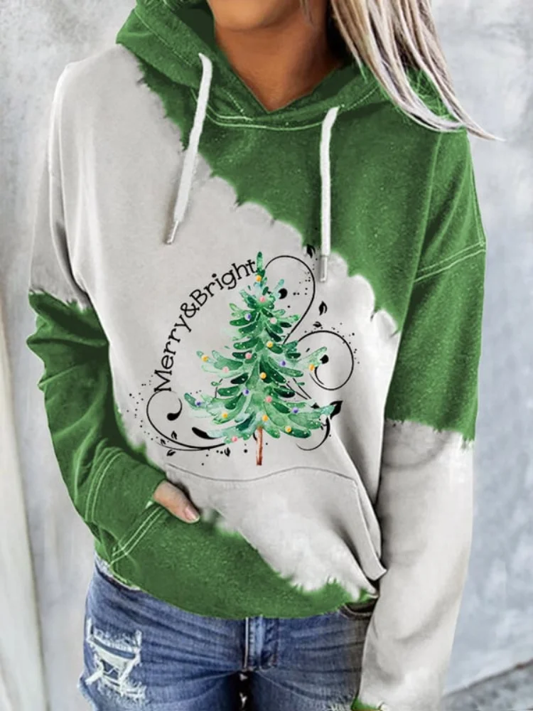 Wearshes Merry And Bright Christmas Tree Print Hoodie