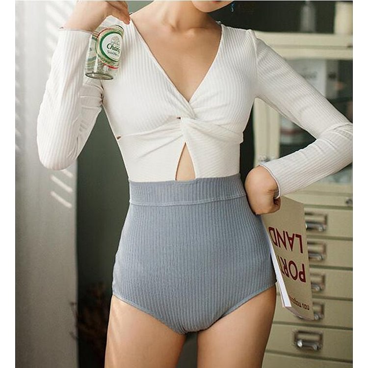Kawaii Long-Sleeve Front Knotted Swimsuit YP1172