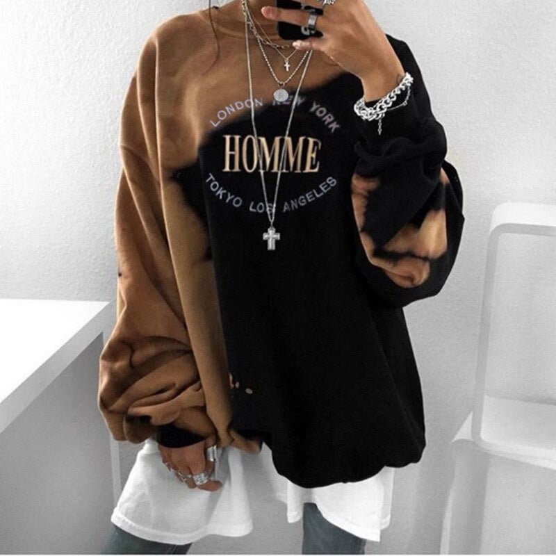 Yskkt T Shirt Women 2021 Loose Long Sleeve Pullover Tops Spring Autumn Ladies Casual Letter Printing Oversized  Woman Tshirts