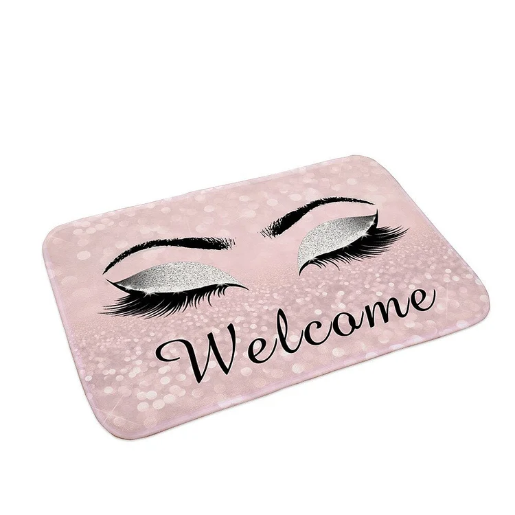 Rose Golden Glitter Eyelash Lashes Welcome Door Mat Sparkly Makeup Doormat Rug Carpet Chic Home Beauty Studio Home Decor