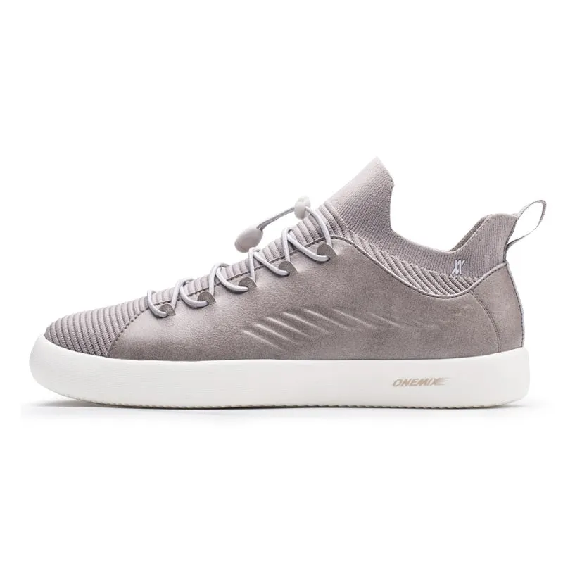 ONEMIX 2019 Couple Skateboarding Shoes Men Sneakers Leather Casual Breathable Lace Up Walking Shoes Knitted Mesh Flats Zapatos