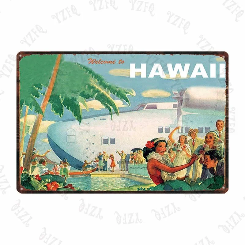 Athvotar Hawaii Travel City Vintage Metal Sign Hula Dance Wall Retro Poster Bar Art Home Craft Decor Cuadros DU-5415A