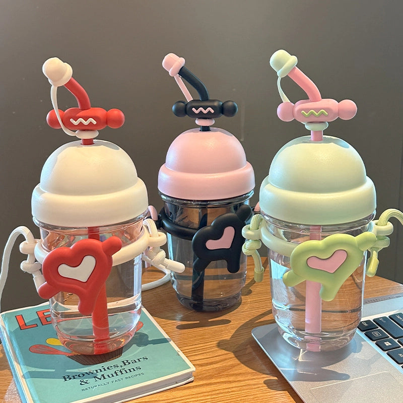 Cute Red Heart Plastic Water Bottles 1 Piece