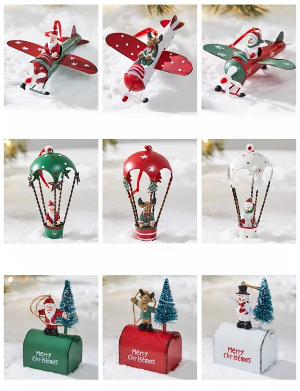 Christmas Iron Decorations Small Mailbox Santa Claus Elk Pendant Holiday Snowman Ornaments