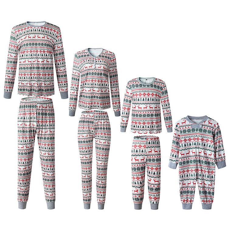 christmas tree and reindeer patterned family matching pajamas sets