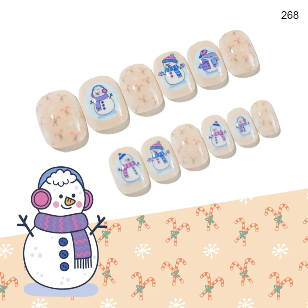 24Pcs False Nails Christmas Children Fake Nails Cute Snow Deer Nail Manicure Tool Press On Artificial Short Xmas False Nails-Nail Inspo