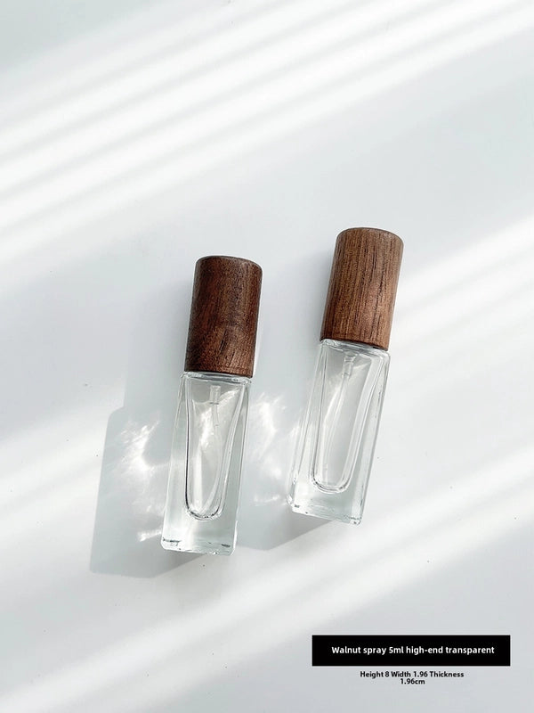Perfume Sub-bottle High-end Portable 10 Ml Small Sample Bottle Press Bottle Glass Spray Replacement Bottle Wooden Lid Empty Bottle