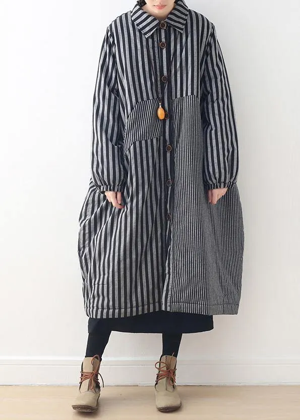 women oversize winter jacket POLO collar outwear gray striped patchwork thick women parka