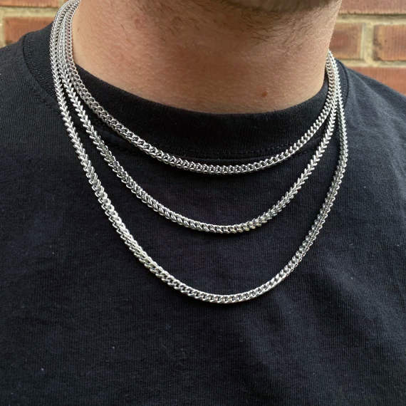 4MM White Gold Mens Franco Chain Necklace-VESSFUL