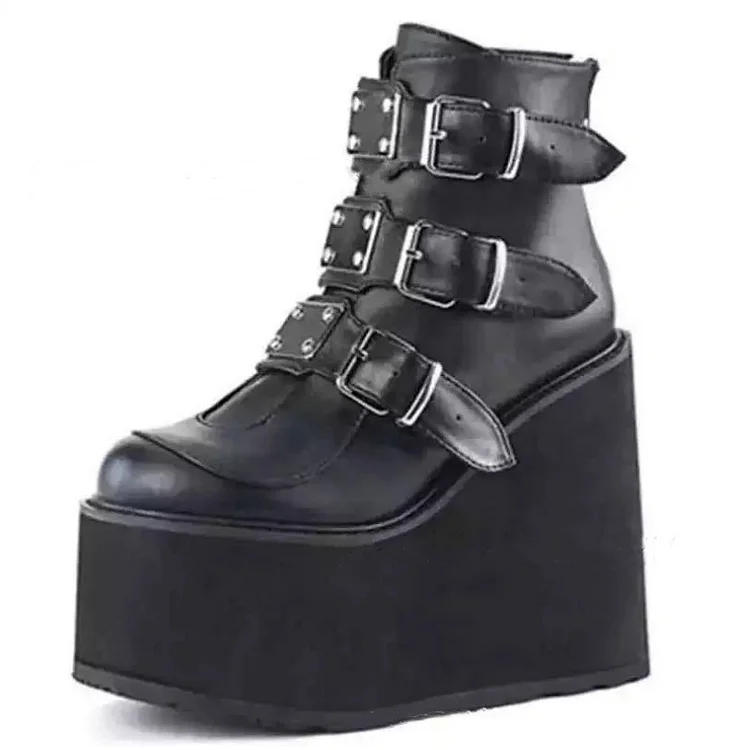 Fashion Wedge Multiple Buckles Monoblock Wedges Platform Boots