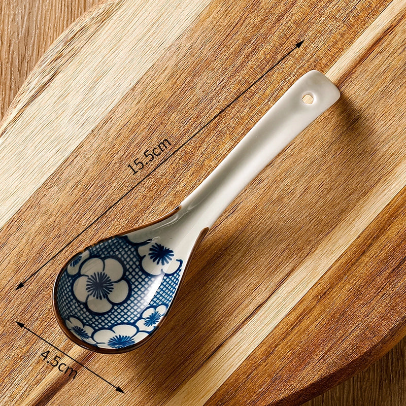 Japanese-style Small Spoon Ceramic Spoon Household Blue And White Porcelain Soup Spoon Creative Cute Pattern Spoon