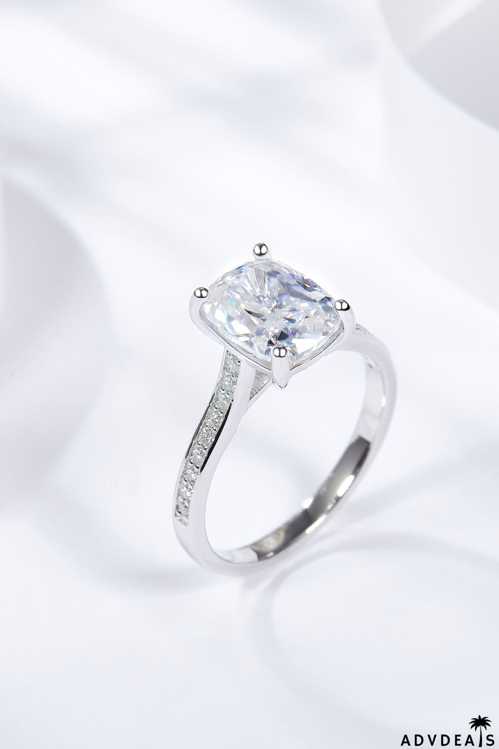 3 Carat Moissanite Platinum-Plated Side Stone Ring