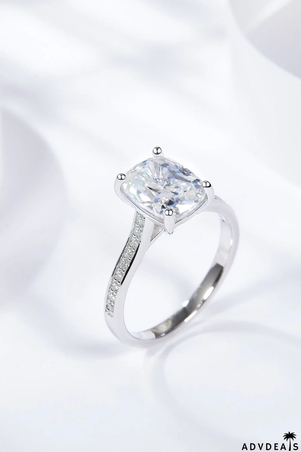 3 Carat Moissanite Platinum-Plated Side Stone Ring