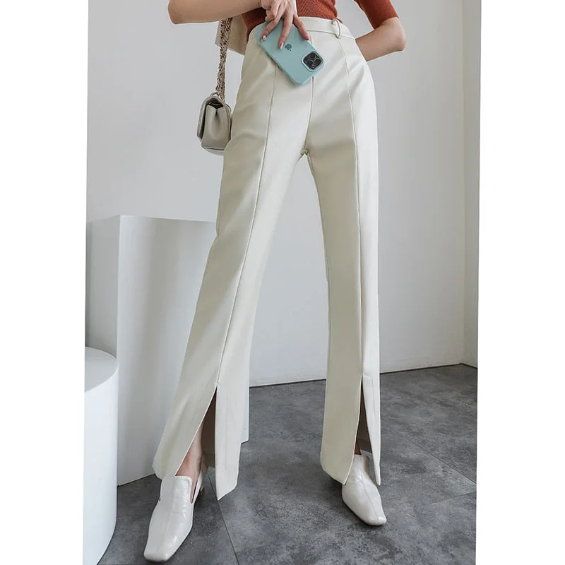 Bornladies Elegant Casual Slim Leather Solid Split Pants Female High Waist Fashion Temperament Pant For Women Autumn Style New