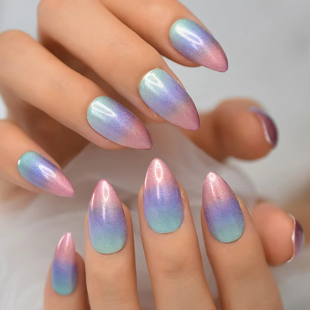 Medium Coffin Rainbow Nails Colorful Neon Mixed Gel Tips Decoration Nails False Hand Dummy Stick On Nails Full Cover Nails IMABC-Nail Inspo