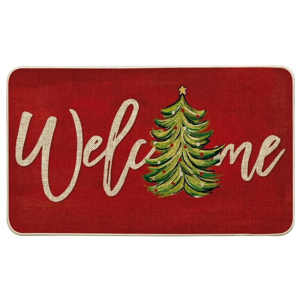 Red Xmas Tree Christmas Welcome Doormat